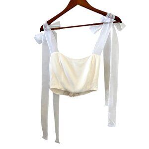 Reformation Abby Bow Tie Top In Cream/White Size 6
